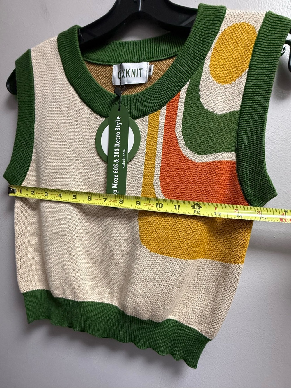 NWT 2-Piece OXKNIT Set - Cream/Green/Orange/Yellow Retro Knit Vest + Skirt Set M - Picture 4 of 15